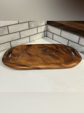 Acacia Wood Serving Tray Platter with Built-in Handles 17.75" x 10"